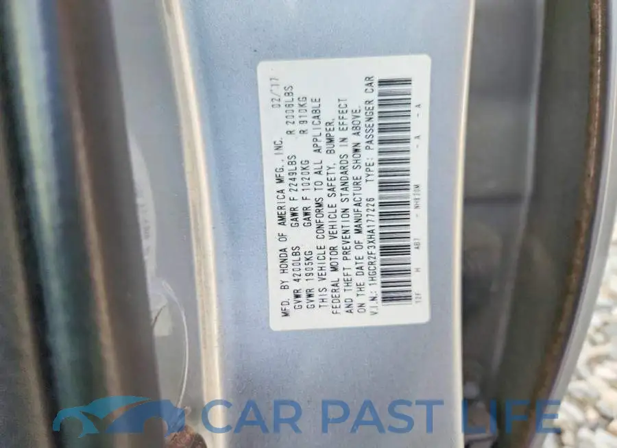 1HGCR2F3XHA177226# 12