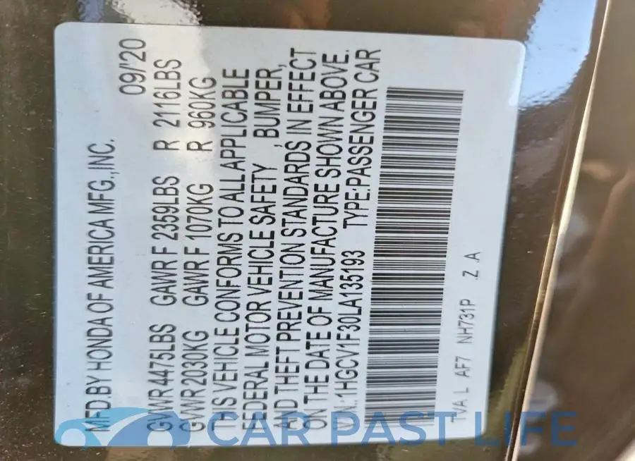 1HGCV1F30LA135193# 13