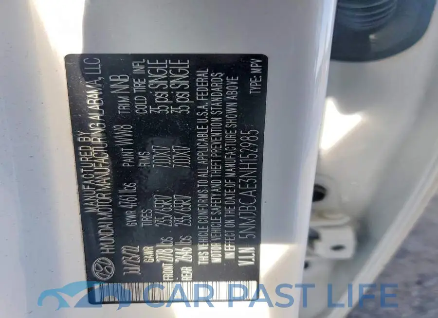 5NMJBCAE3NH152985# 12