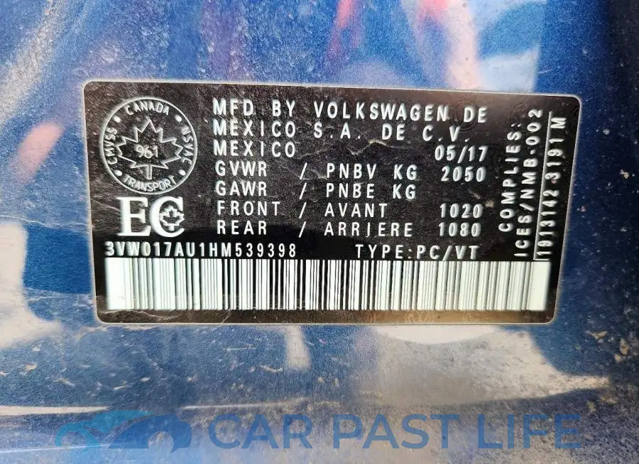 3VW017AU1HM539398# 12
