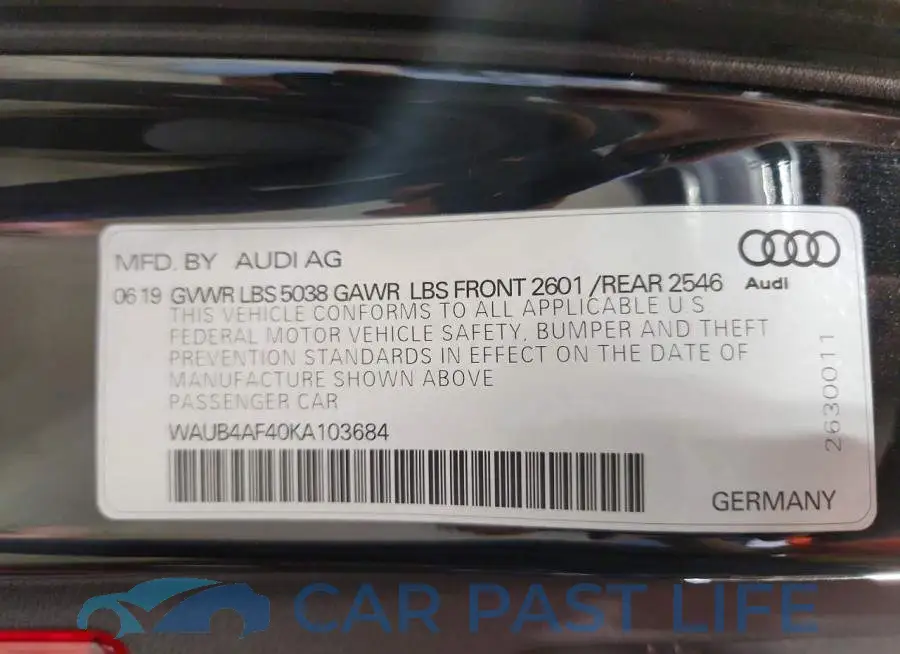 WAUB4AF40KA103684# 13