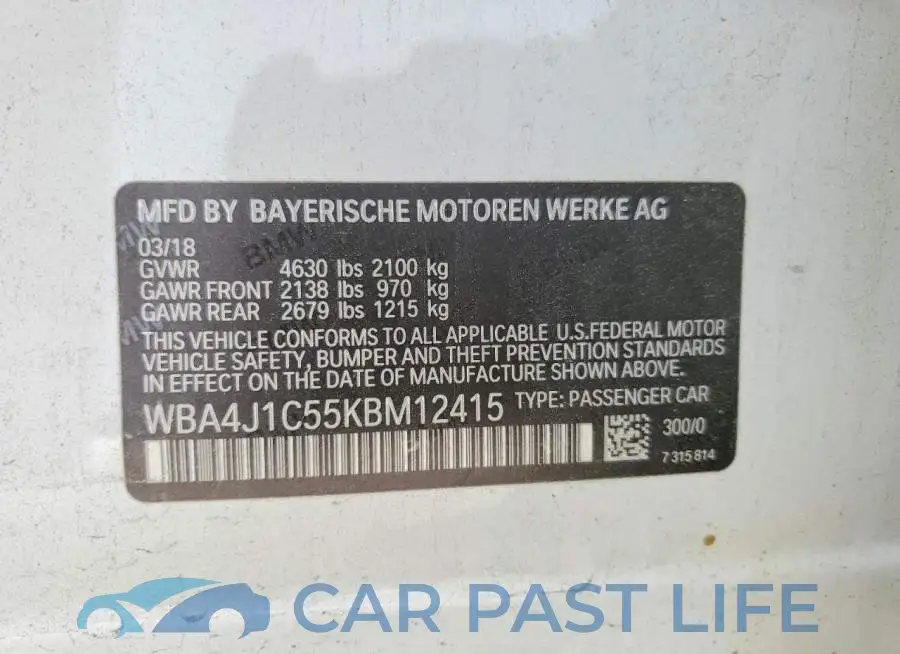 WBA4J1C55KBM12415# 12
