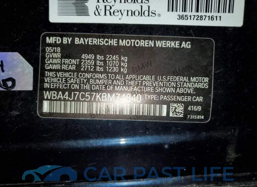 WBA4J7C57KBM74840# 12