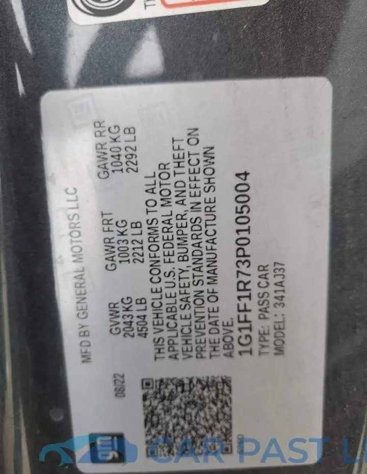 1G1FF1R73P0105004# 12