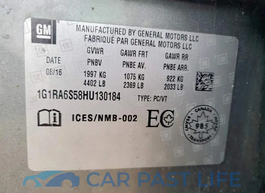 1G1RA6S58HU130184# 12