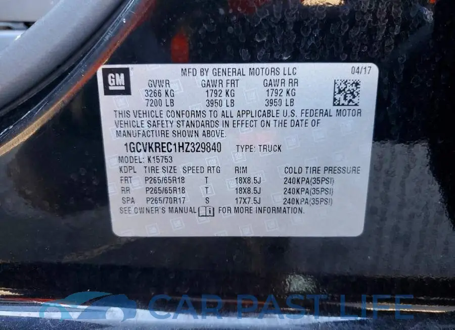 1GCVKREC1HZ329840# 12