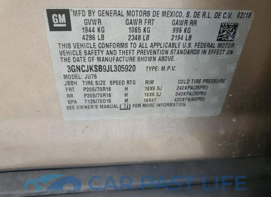 3GNCJKSB9JL305920# 14