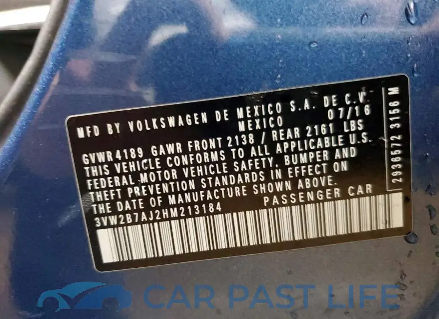 3VW2B7AJ2HM213184# 12