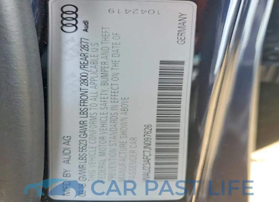 WAU23AFC7JN097626# 12