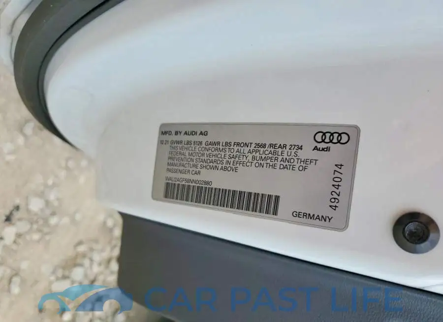 WAU2AGF58NN002880# 12