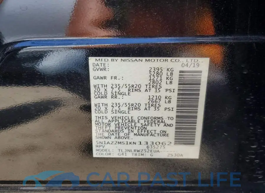 5N1AZ2MS1KN133062# 12