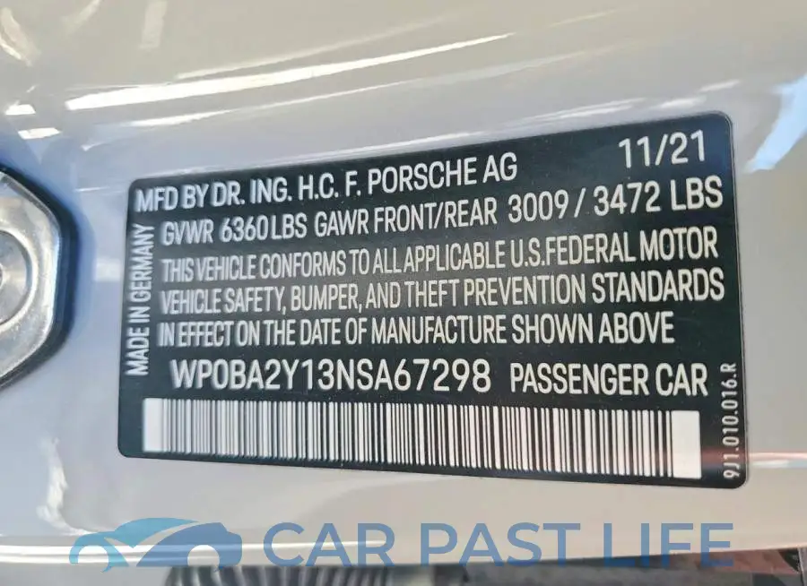 WP0BA2Y13NSA67298# 12