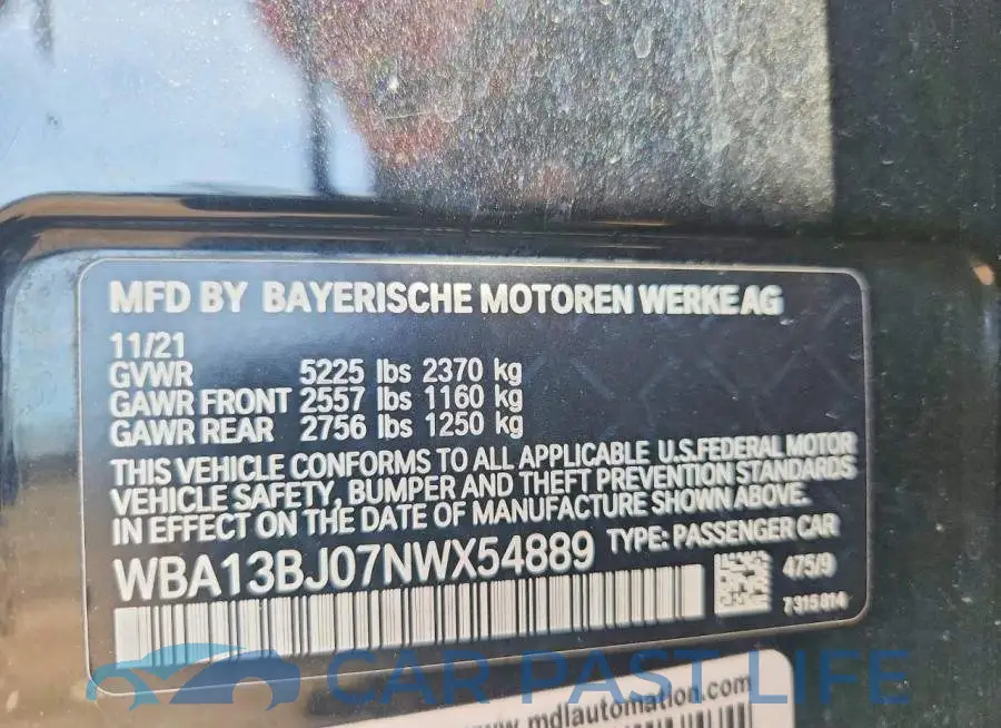 WBA13BJ07NWX54889# 12