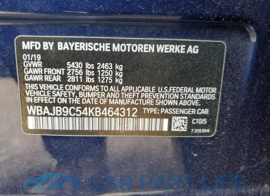 WBAJB9C54KB464312# 13