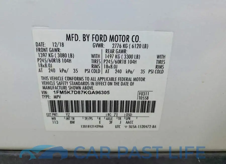 1FM5K7D87KGA96305# 14