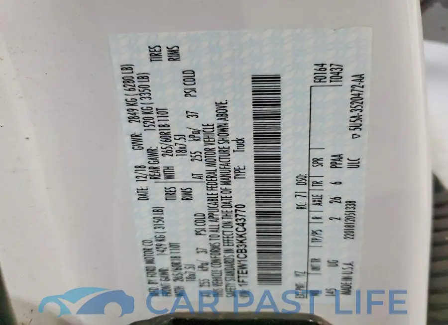 1FTEW1CB3KKC43770# 12