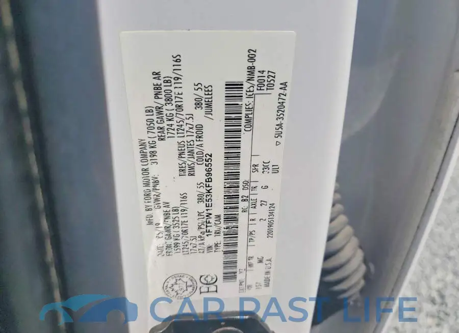 1FTFW1E53KFB96552# 12