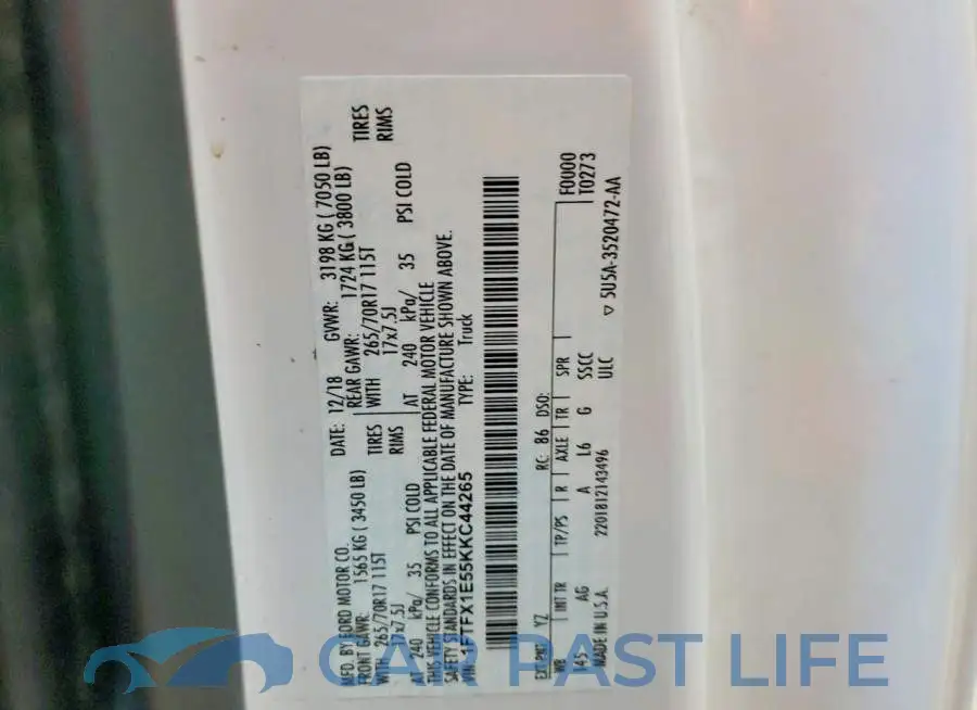 1FTFX1E55KKC44265# 12