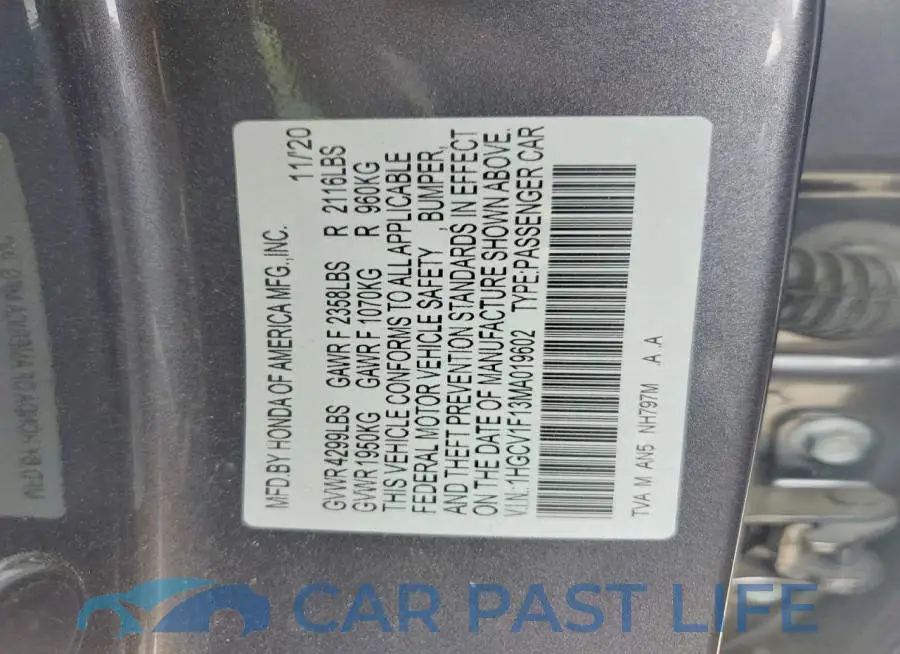 1HGCV1F13MA019602# 12