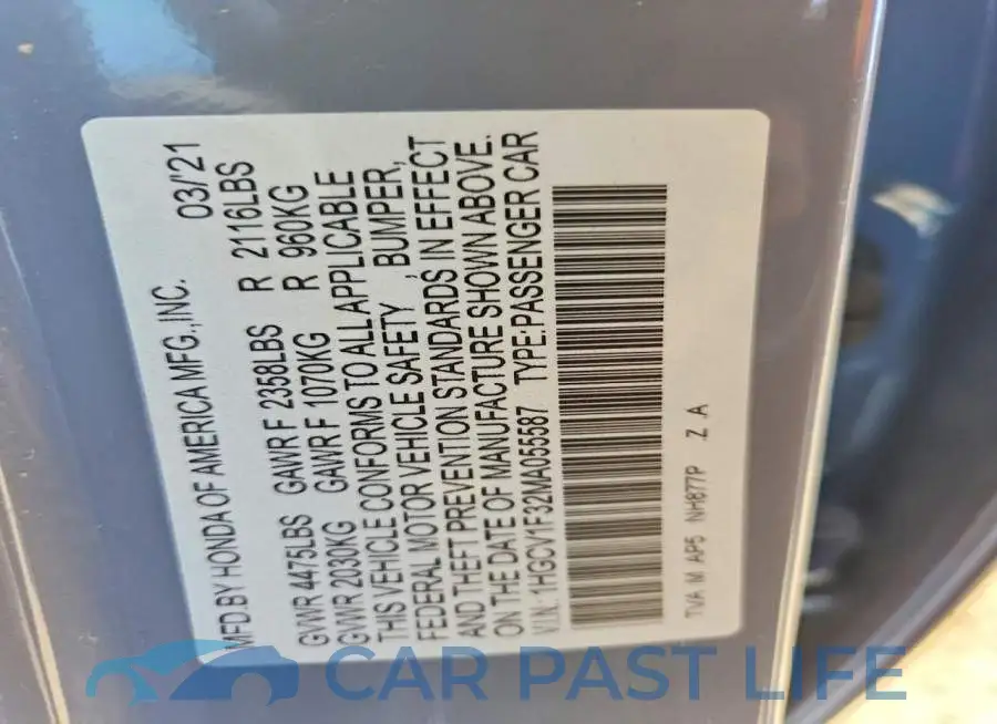 1HGCV1F32MA055587# 13