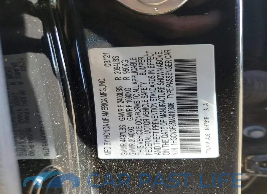 1HGCV3F95MA010806# 12