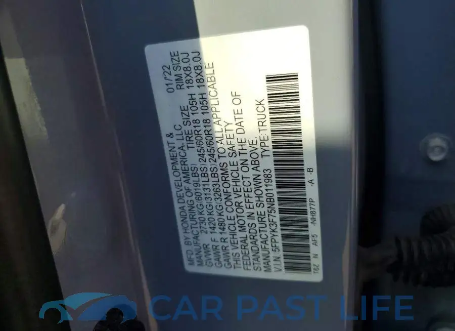 5FPYK3F75NB011983# 13