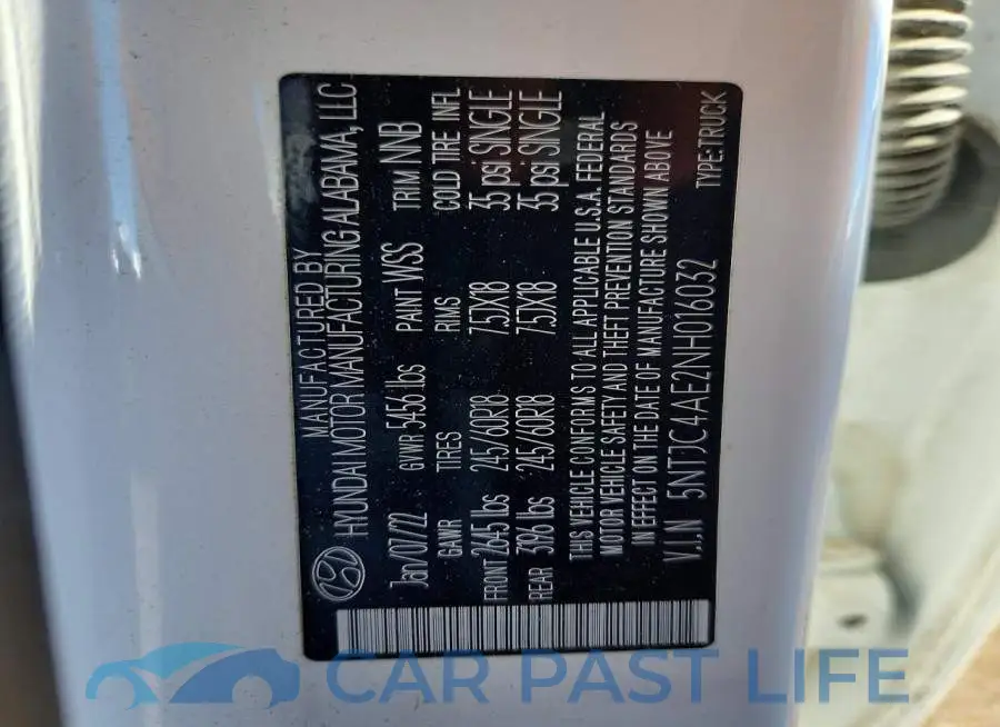 5NTJC4AE2NH016032# 12