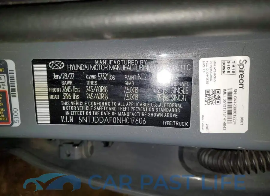 5NTJDDAF0NH017606# 12