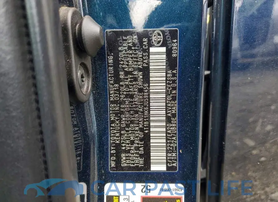 4T1B11HK6JU598456# 12