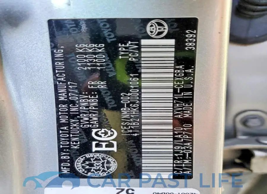 4T1B21HK6JU001061# 13