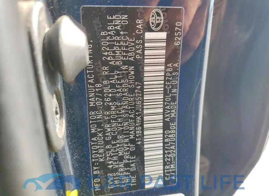 4T1B61HK1JU652747# 12