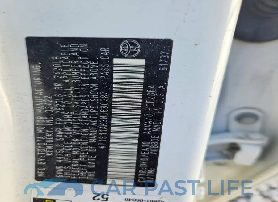 4T1S11AK3NU680287# 12