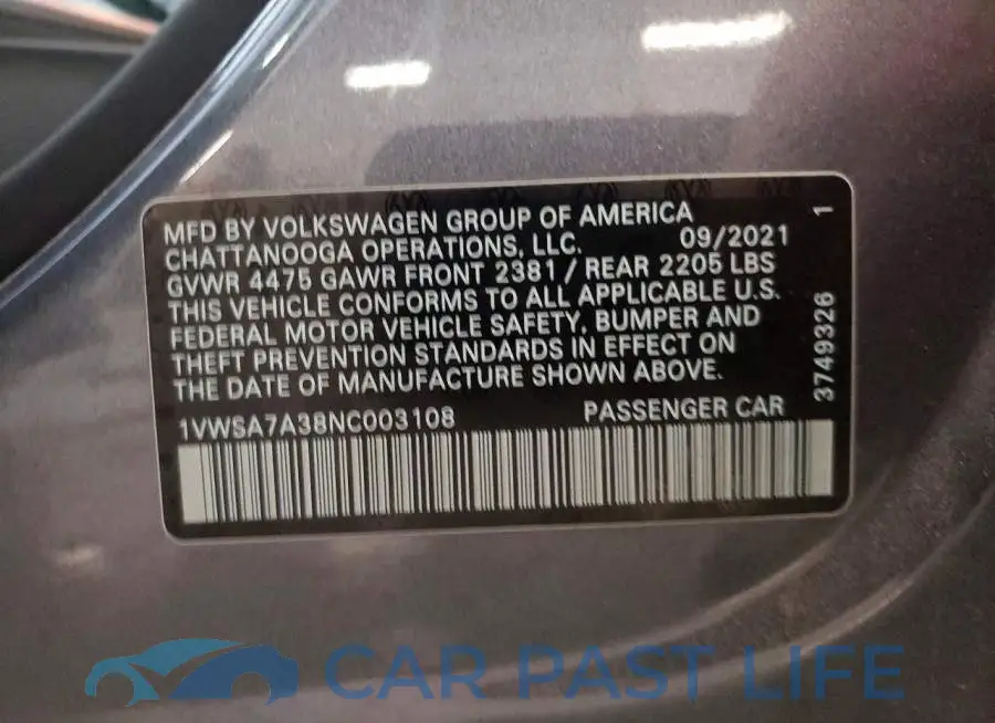 1VWSA7A38NC003108# 12