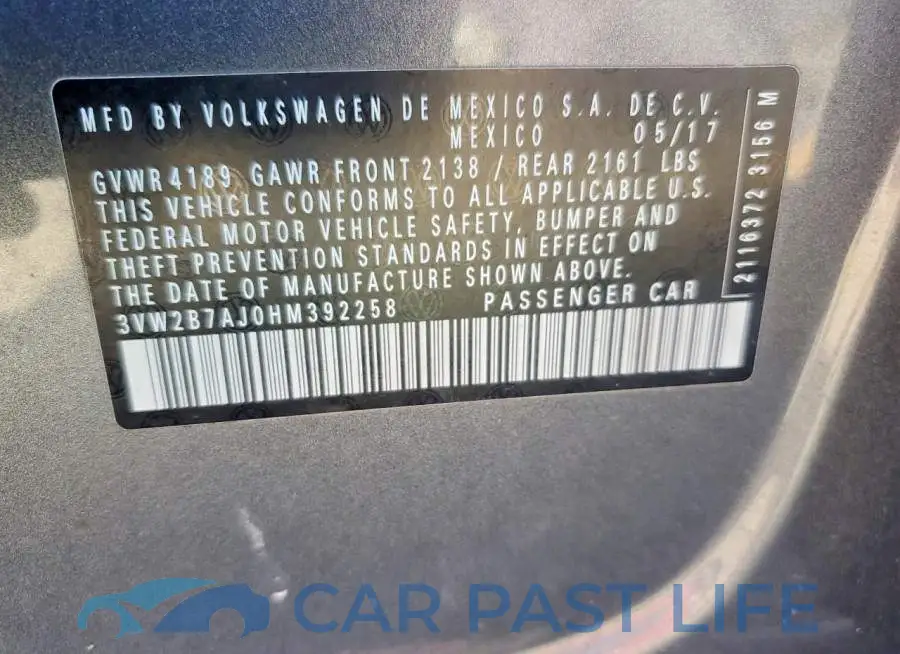 3VW2B7AJ0HM392258# 12