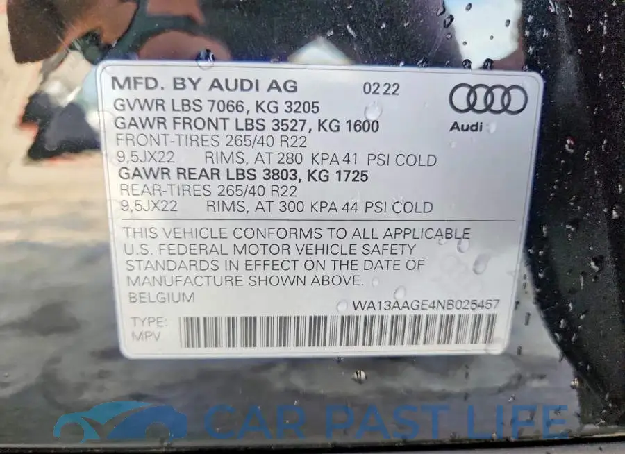 WA13AAGE4NB025457# 14