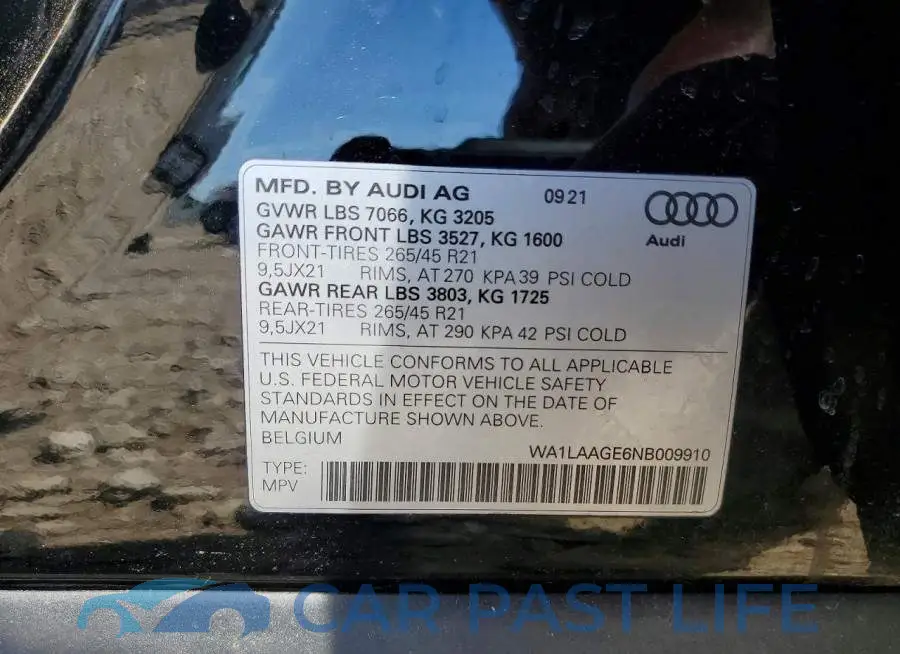 WA1LAAGE6NB009910# 13