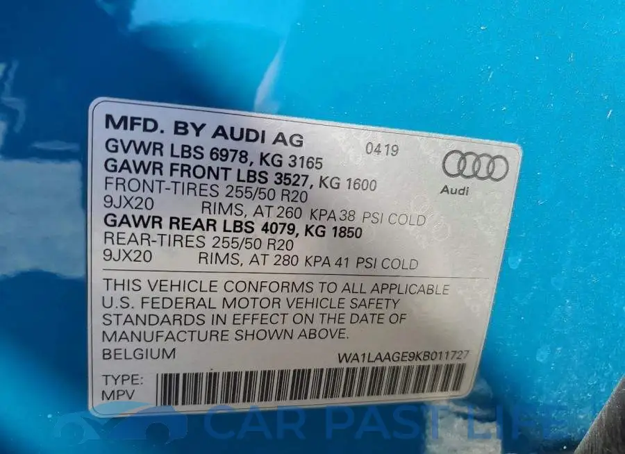 WA1LAAGE9KB011727# 13
