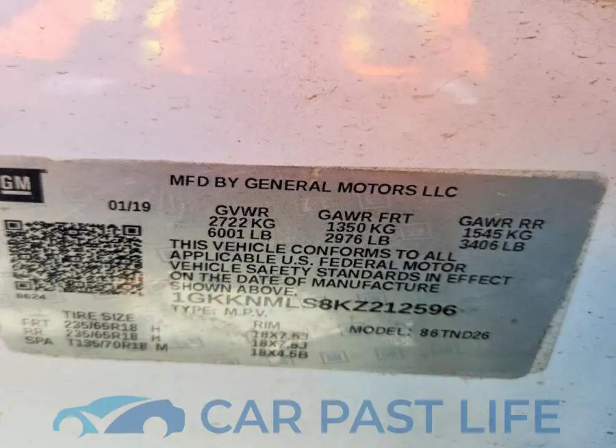 1GKKNMLS8KZ212596# 13
