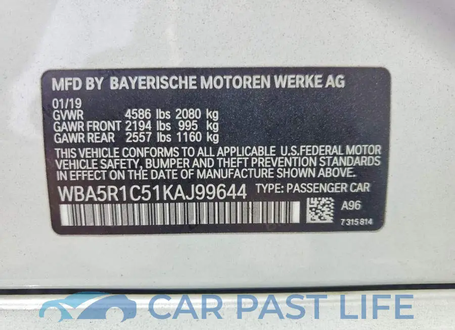 WBA5R1C51KAJ99644# 12