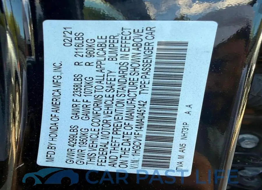 1HGCV1F14MA045142# 9