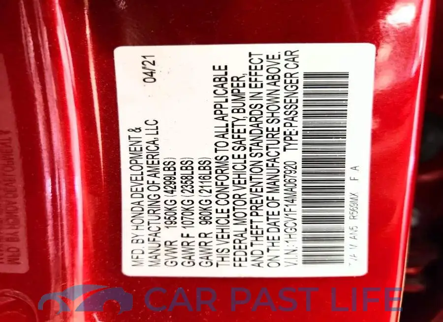 1HGCV1F14MA067920# 12