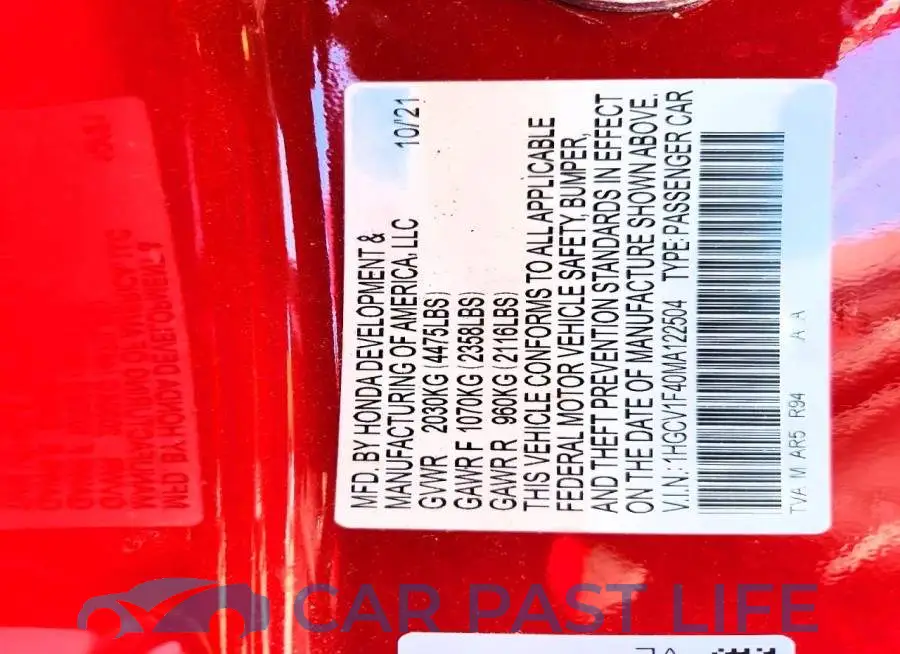 1HGCV1F40MA122504# 12