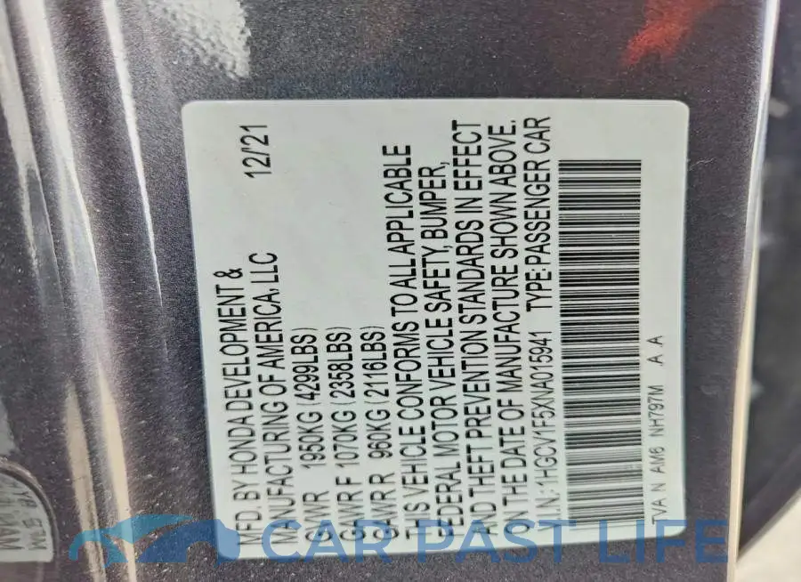 1HGCV1F5XNA015941# 12