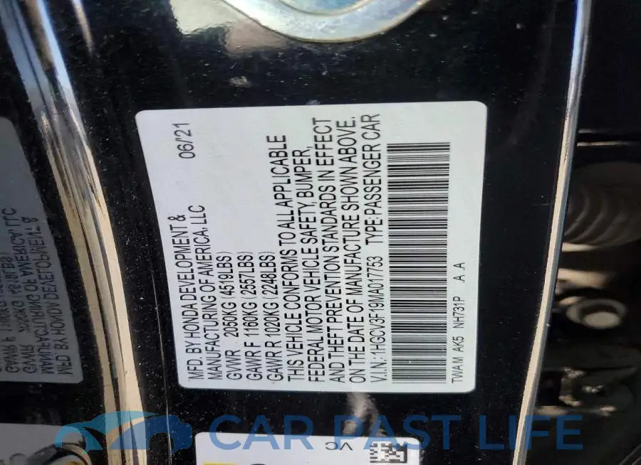 1HGCV3F19MA017753# 12