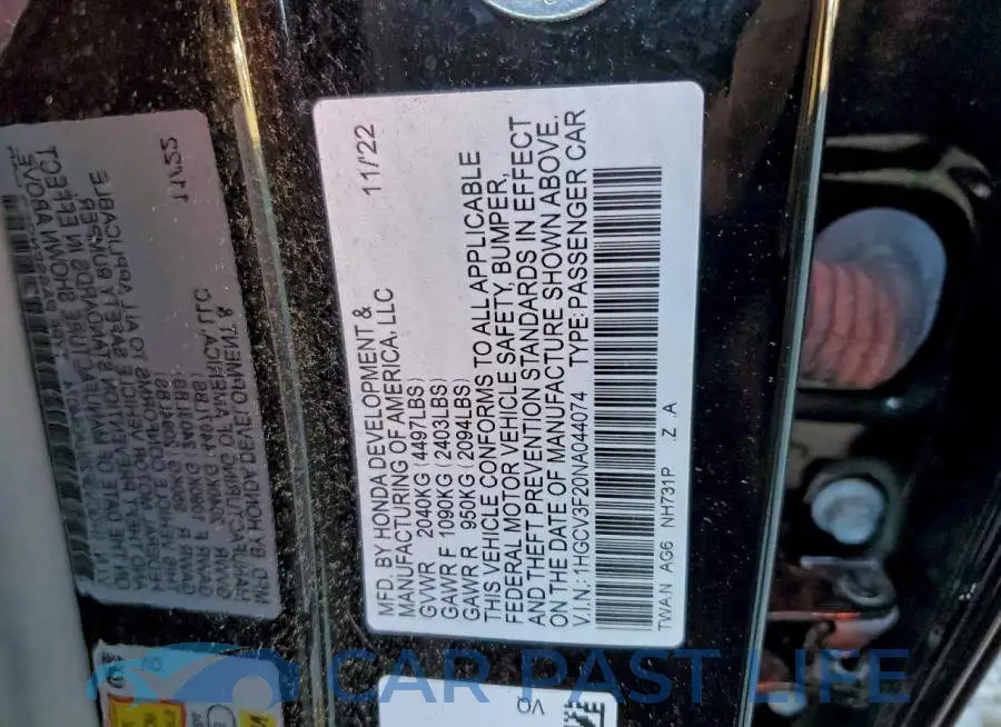 1HGCV3F20NA044074# 12