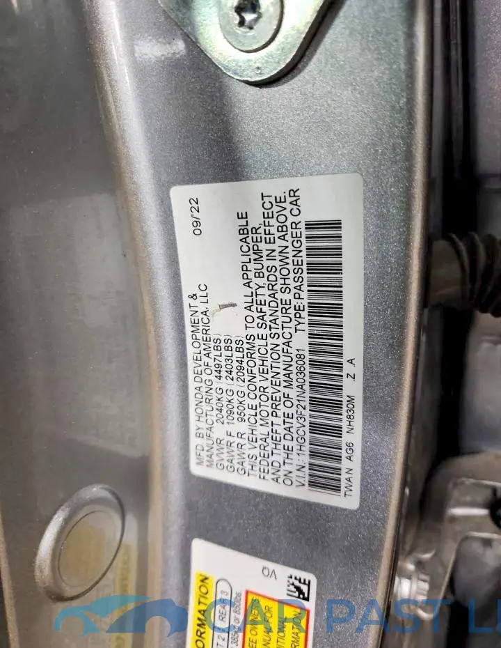 1HGCV3F21NA036081# 12