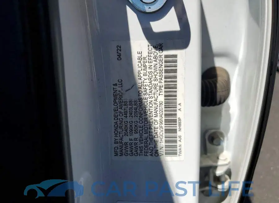 1HGCV3F96NA020780# 12