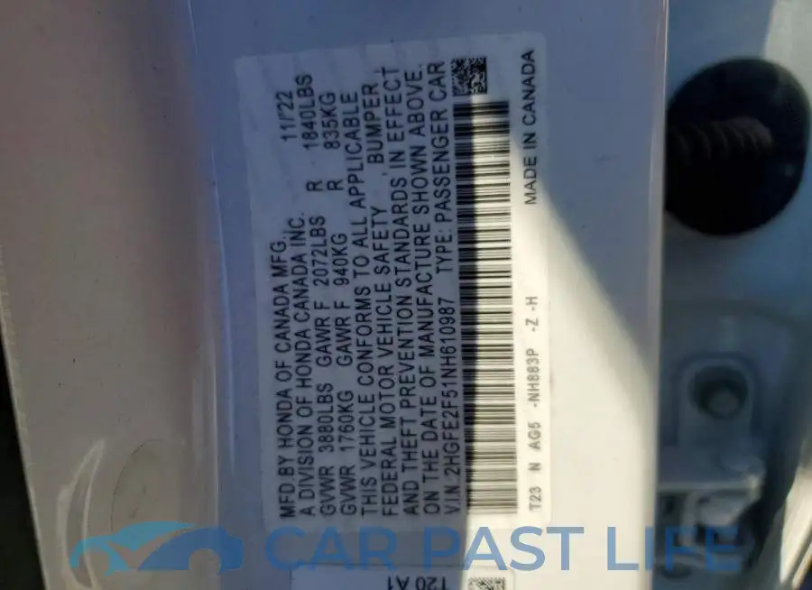 2HGFE2F51NH610987# 12