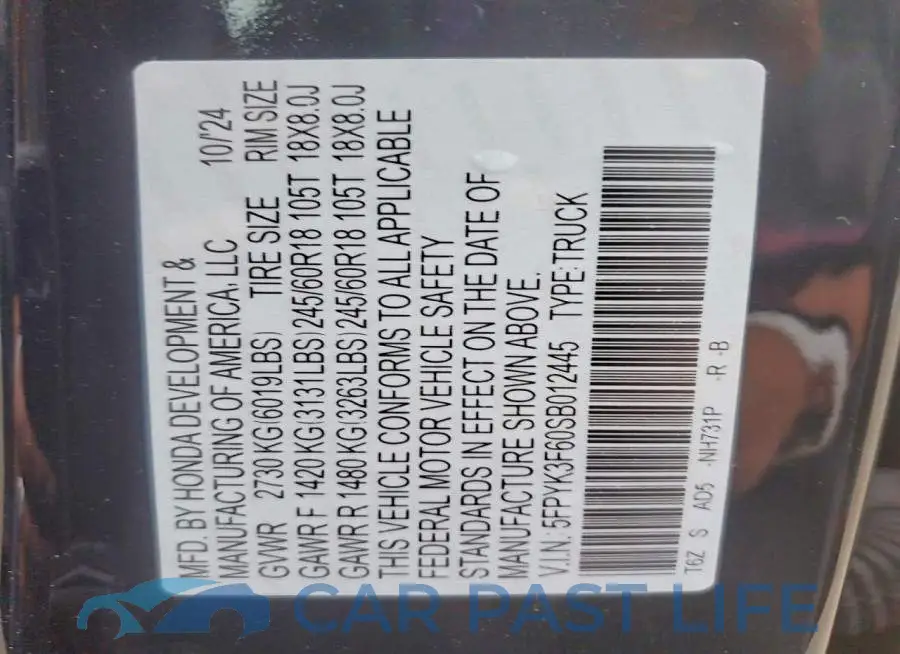 5FPYK3F60SB012445# 12