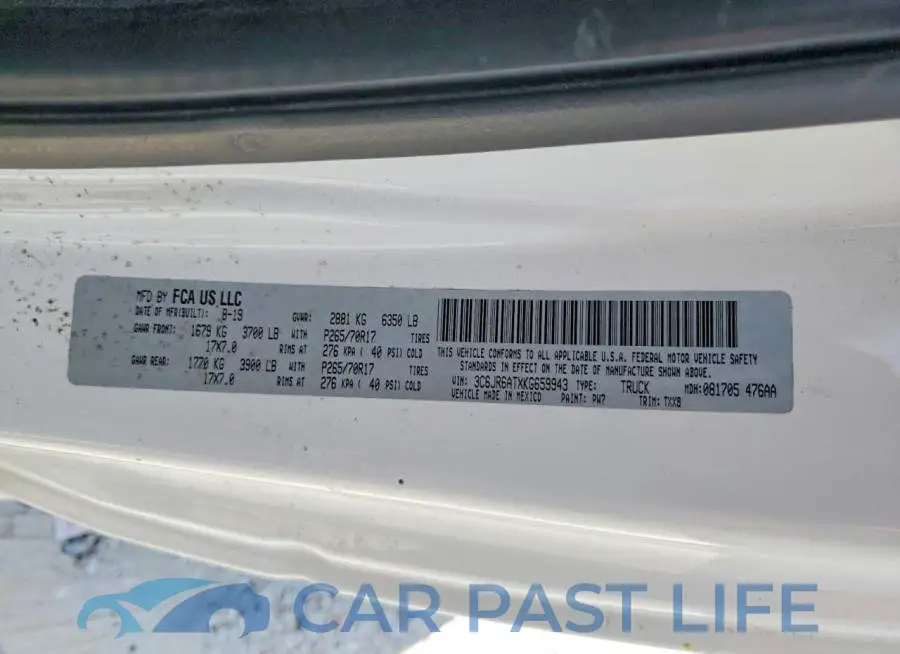 3C6JR6ATXKG659943# 12